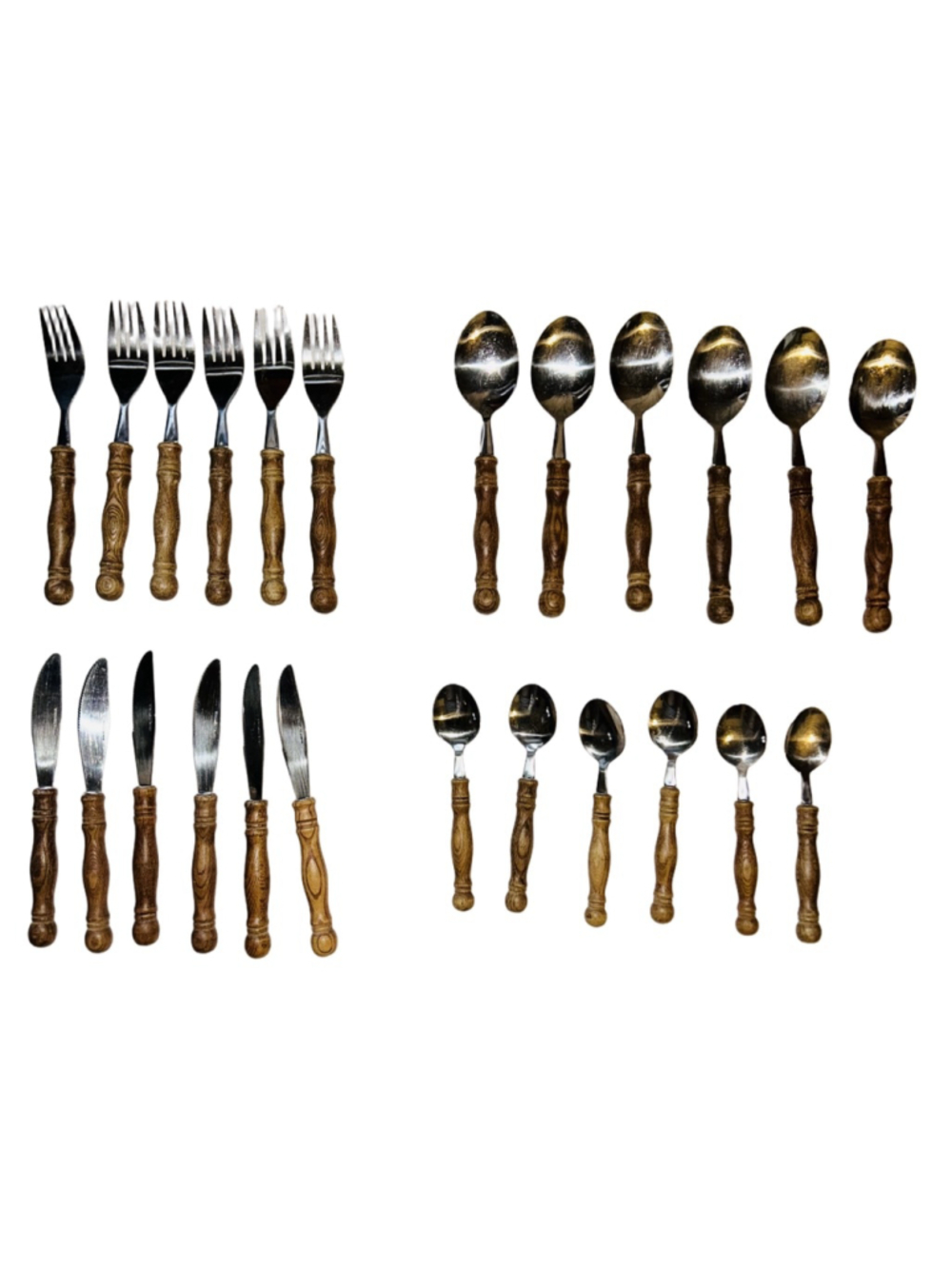 Vintage MCM Wooden Handle 24pc Flatware Set Wood & Stainless Cutlery
